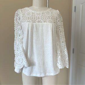 Anthropologie | Eri + Ali  White Womens Lace & Boucle Fabric Top. Size XS